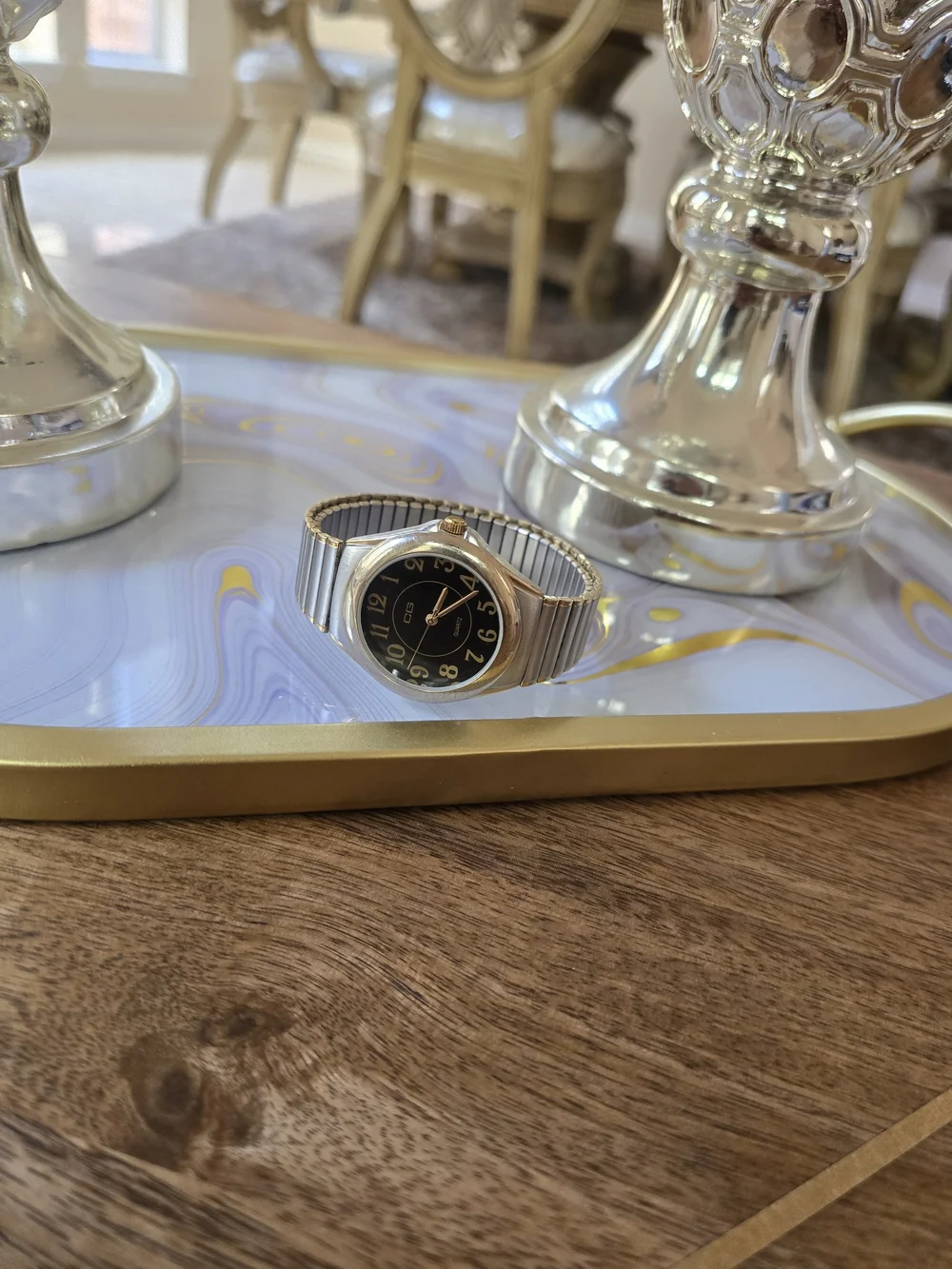 Gold-Tone and Silver-Tone Quartz Watch - Black Dial Japan Cond